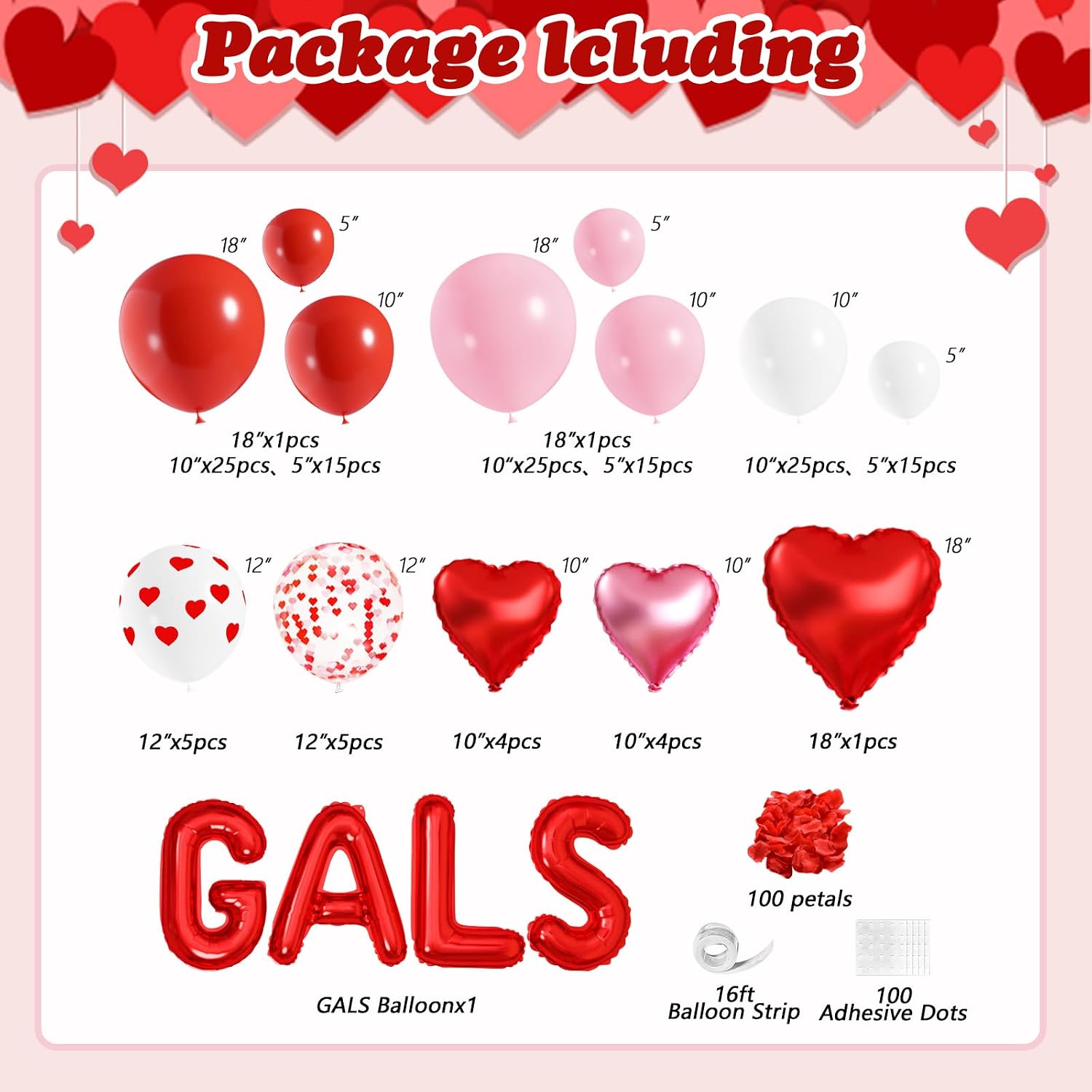 Galentines Day Balloon Arch Kit, Galentines Day Party Decorations with Rose Petals for Bridal Wedding Bachelorette Engagement Birthday Romantic Valentines Party Decorations