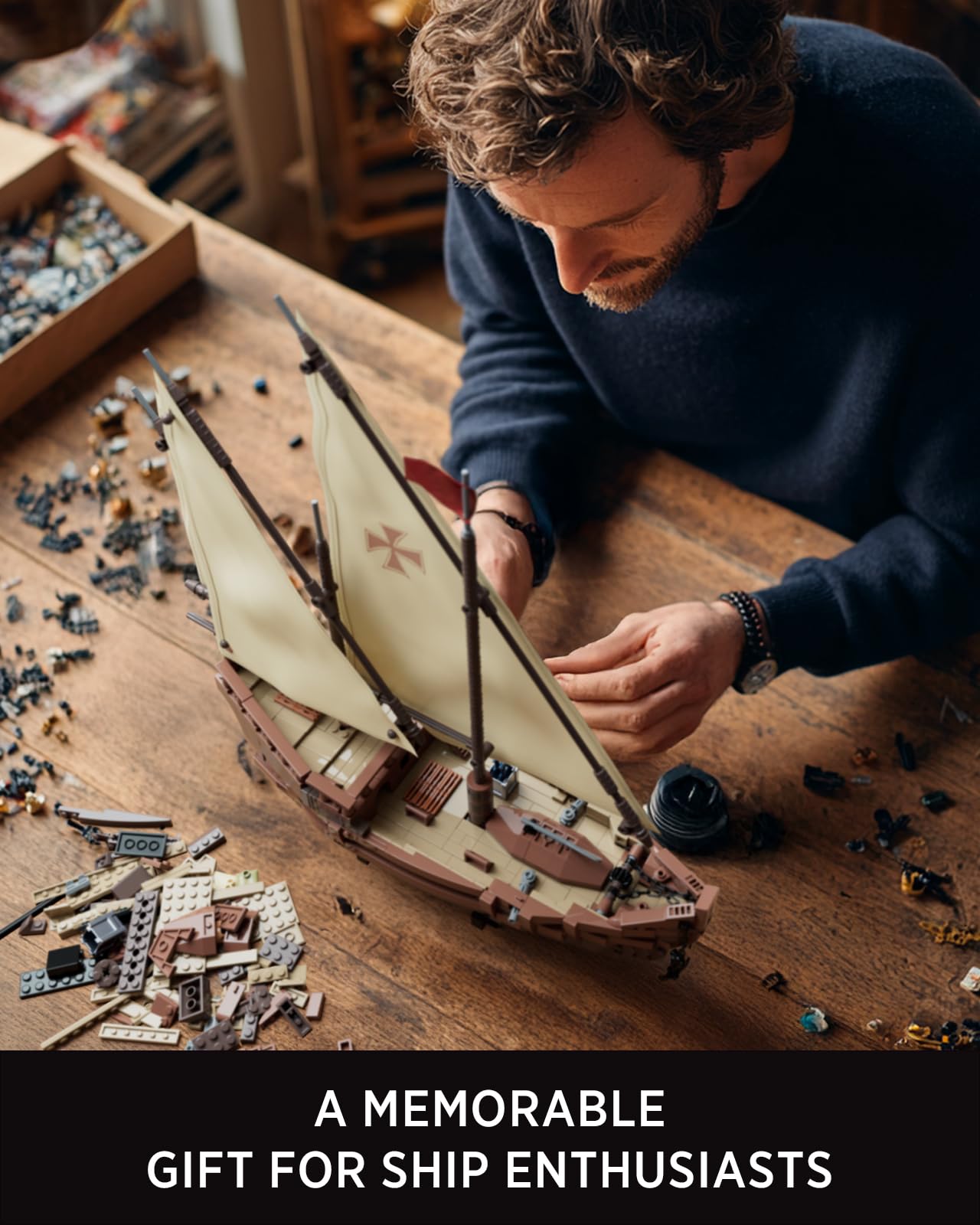 Nifeliz Kit de Construcción de Barco Velero Nina para Adultos, Modelo de Decoración para Hogar u Oficina, Regalo para Aficionados a los Barcos (1.402 Piezas, NF10352)