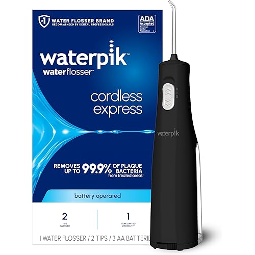 Waterpik Cordless Express Water Flosser, Battery Operated & Portable for Travel & Home, ADA Accepted, Waterproof for Shower Use, Black WF-02, Packaging May Vary