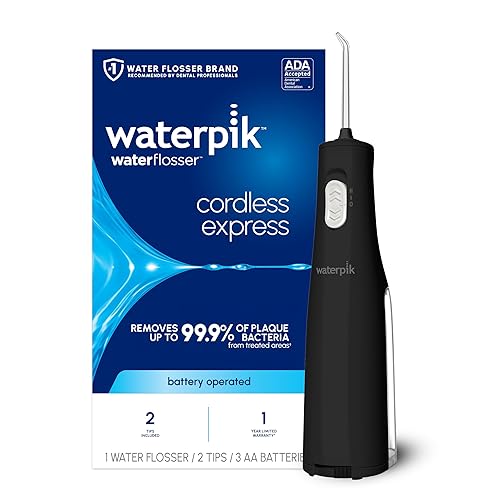 Waterpik Cordless Express Water Flosser, Battery Operated & Portable for Travel & Home, ADA Accepted, Waterproof for Shower Use, Black WF-02, Packaging May Vary - Black - AA battery