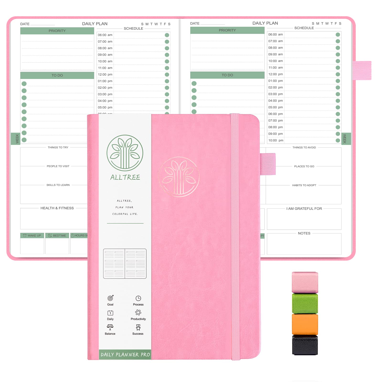 Photo 1 of Planner Daily Pro, Undated Daily Planner with Hourly Schedules?ALLTREE Hardcover Notebook Planner for Work & Personal Life, Lasts 6 Months, Hardcover, Pink, 8.5"x6" Pink Daily Planner Pro