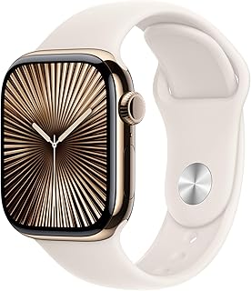 Apple Watch Series 10 GPS + Cellular 42 mm Smartwatch with Gold Titanium Case with Starlight Sport Band - M/L. Fitness Tra...