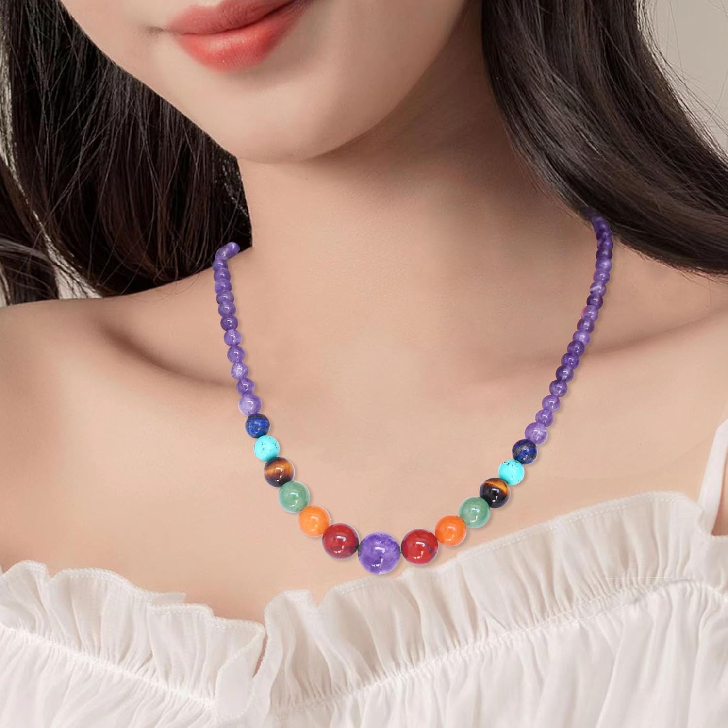7 Chakra Necklace for Women Strong Healing Crystal Genuine Stone Beaded Gemstone Necklace 20 inches Jewelry Gifts for Women Mom - Image 2