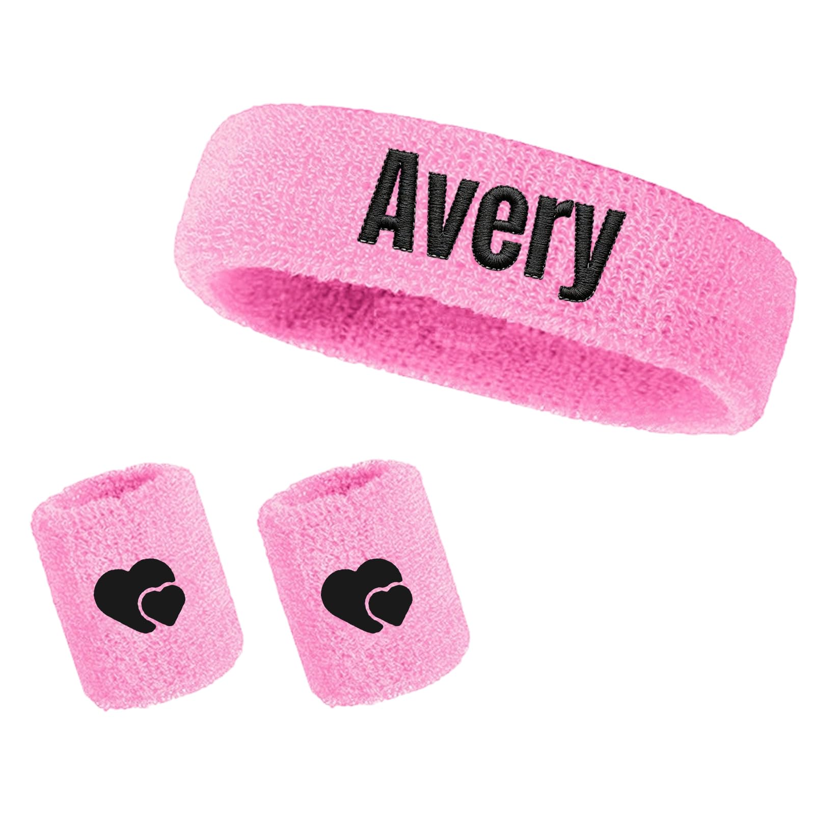 Custom Sports Wristbands, Personalised Embroidered Headband Set – Cotton Sweat Wicking Wrist Sweatband, 3 Piece Workout Accessory – Gift, for Runner Gym Fitness Athlete (A)