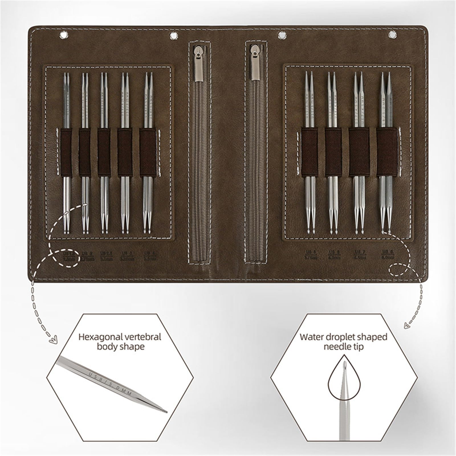 Aguja de bordado redonda profesional de acero inoxidable extraíble con diseños hexagonales para una costura eficiente, aguja extraíble de acero inoxidable