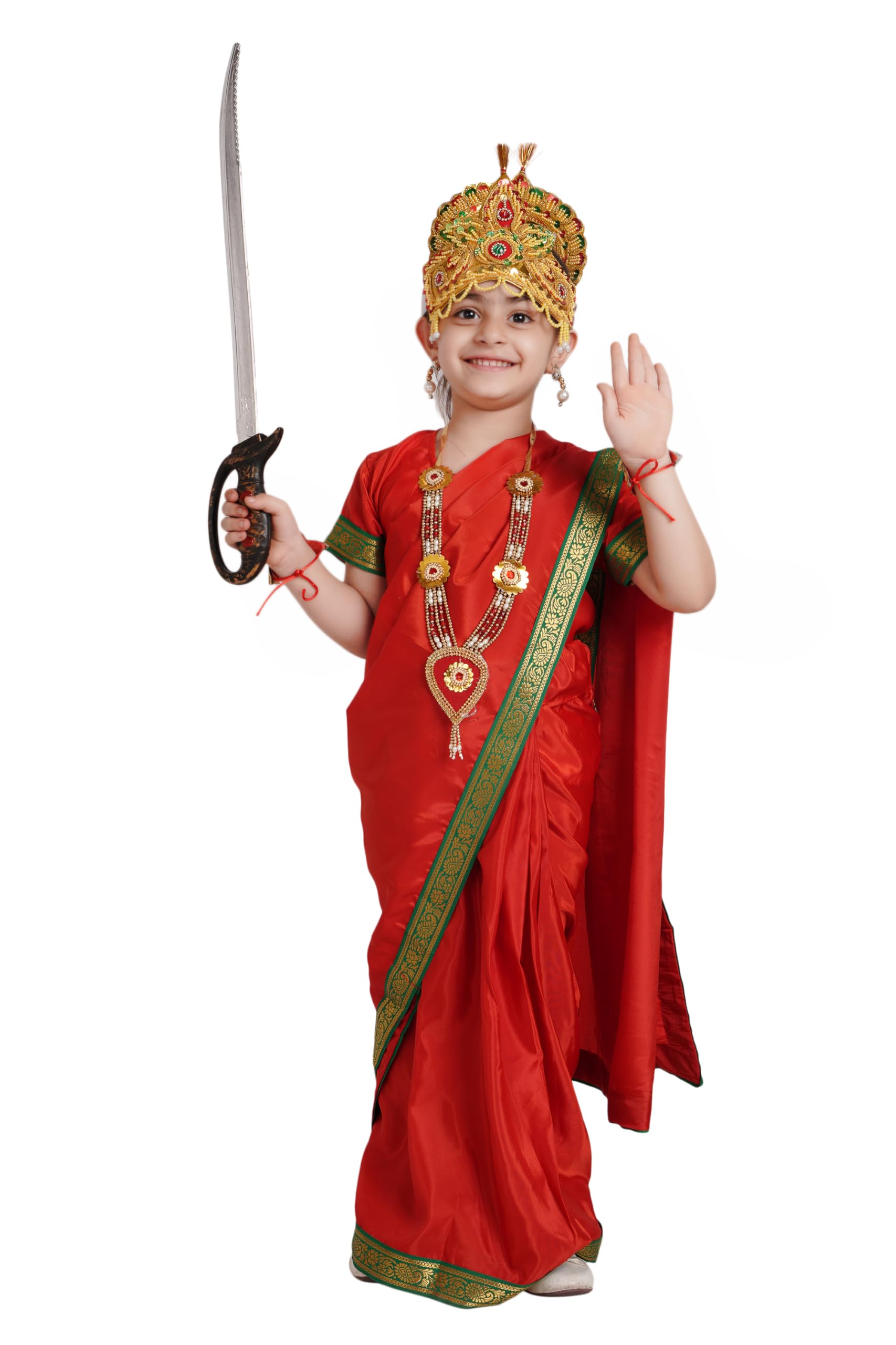 Kaku Fancy DressesDevi Saree Costumes for Girls With Jewellery | Durga, Godess Saraswati, Mata Laxmi, Sita, Meera Bai Dress With Accessories | Ready to Wear Saree