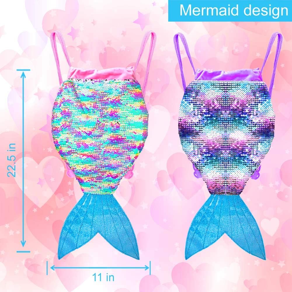 2PC Mermaid Bag, Sequin Drawstring Reversible Bags Gifts for Girls image 3