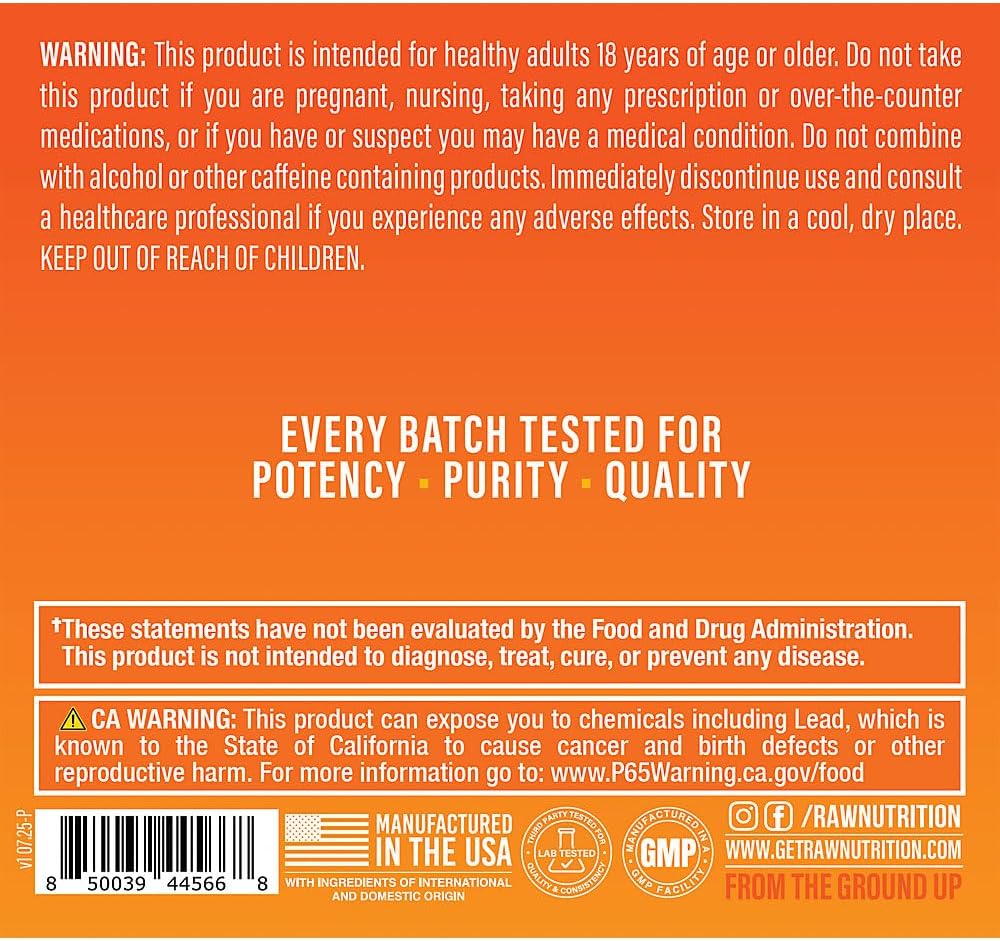 RAW Essential Pre-Workout Powder (Orange) - Chris Bumstead Sports Nutrition Supplement for Men & Women - Preworkout Energy Powder with Caffeine, L-Citrulline, L-Tyrosine, & Beta Alanine Blend - Image 3