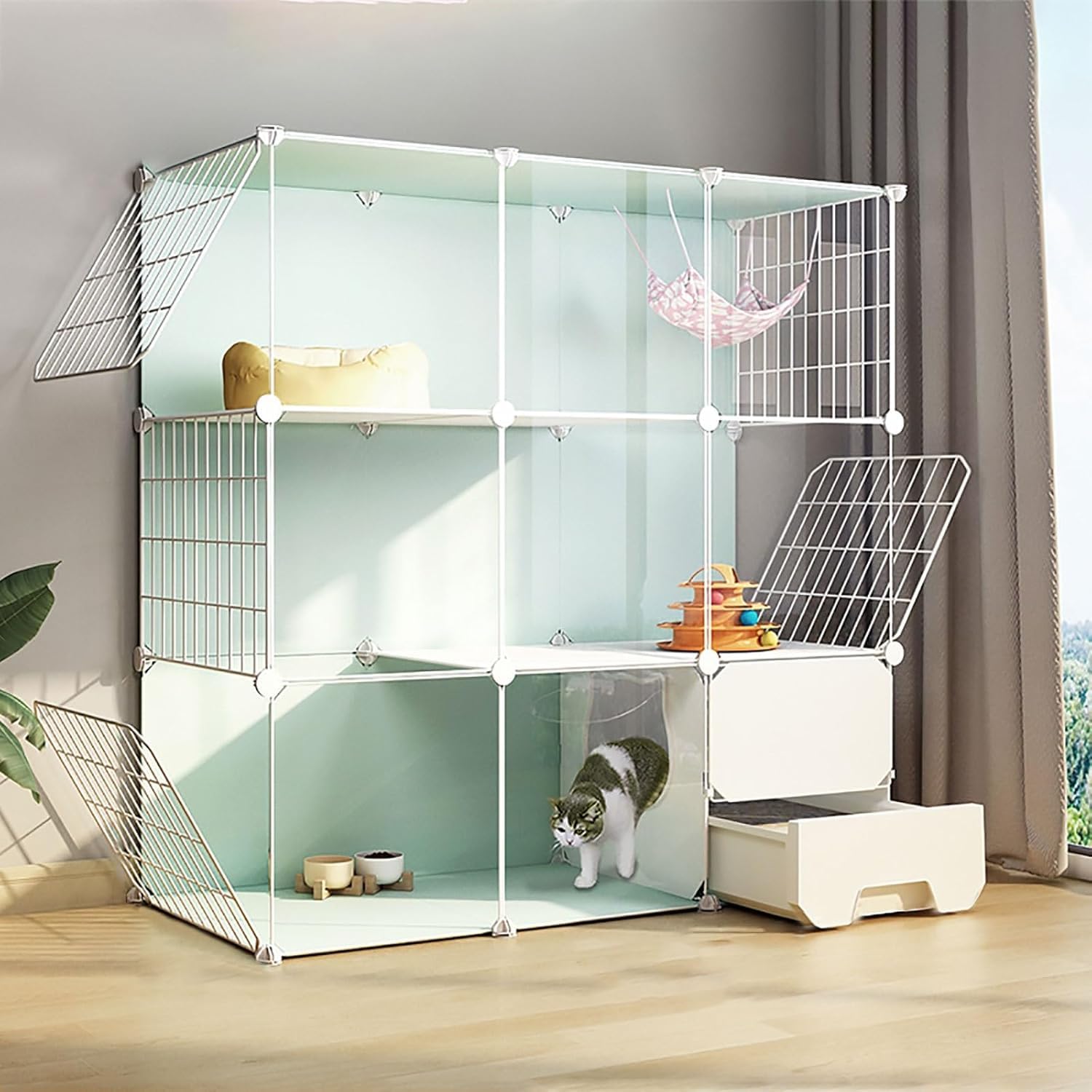 Enclos pour chat à monter soi-même avec modules amovibles pour rongeurs
