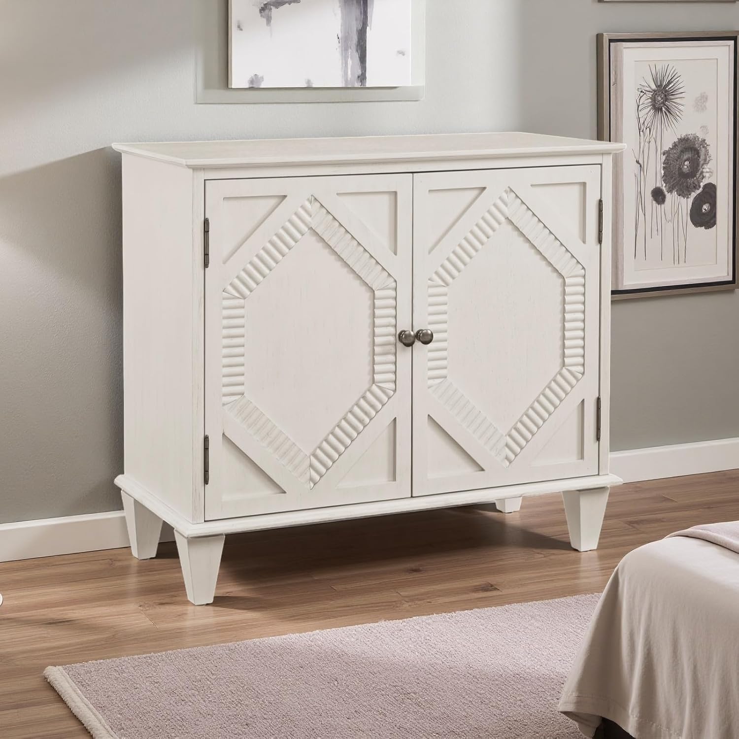 33" White Buffet Sideboard Accent Cabinet with Storage, Credenza Entryway Table with 2 Doors & Adjustable Shelves for Kitchen Living Room Coffee Home Bar
