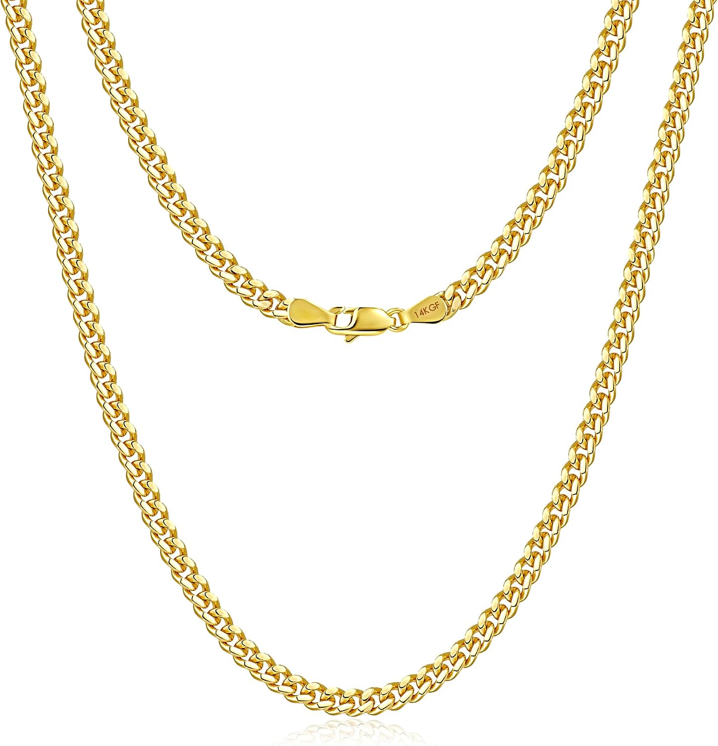 LUCA SMITH 14K Gold Chain Necklace for Men & Women Gold Cuban Link Chains Necklace for Women, 4mm Simple Chains Necklace Luxury Dainty Non-tarnish Lightweight Jewelry Gift 18in/ 20in /22in/ 24in
