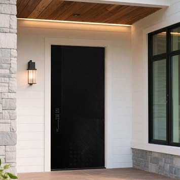 Black Exterior Fiberglass Front Door 36" x 80", Right-Hand Inswing, Modern Parallel Line Pattern, Primed Frame, Energy Efficient, Durable & Knock-Down Easy to Install