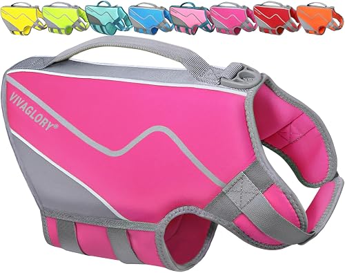 VIVAGLORY Life Jacket for Dogs of Sports Style, Water Vest Jacket for Dog, Heavy Duty Pet Safety Vest, Comfortable Neoprene Lifejackets with Hook & Loop Closure, Pink, Medium