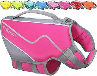 VIVAGLORY Neoprene Dog Life Vest, Dog Life Jacket for Swimming & Boating, Buoyancy & Comfort for Puppy Doggy, Swimming Vest with Handle, M, Pink