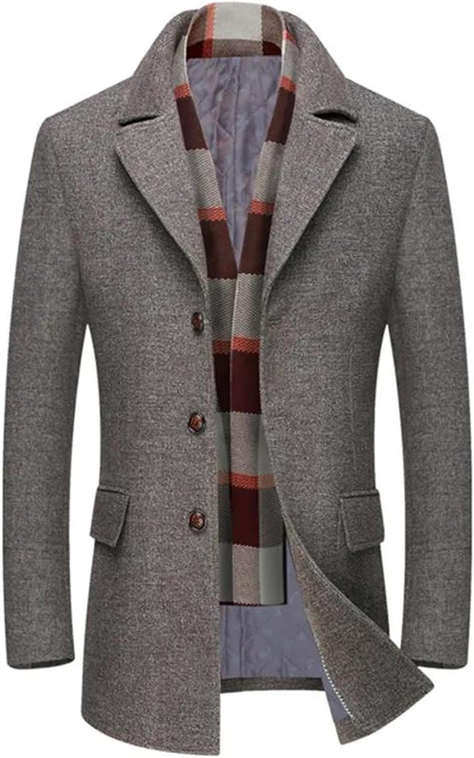 Men's Business Casual Woolen Jacket Turn Down Collar Wool Blends Trench Coat Thicken Warm Overcoat Male Windbreaker