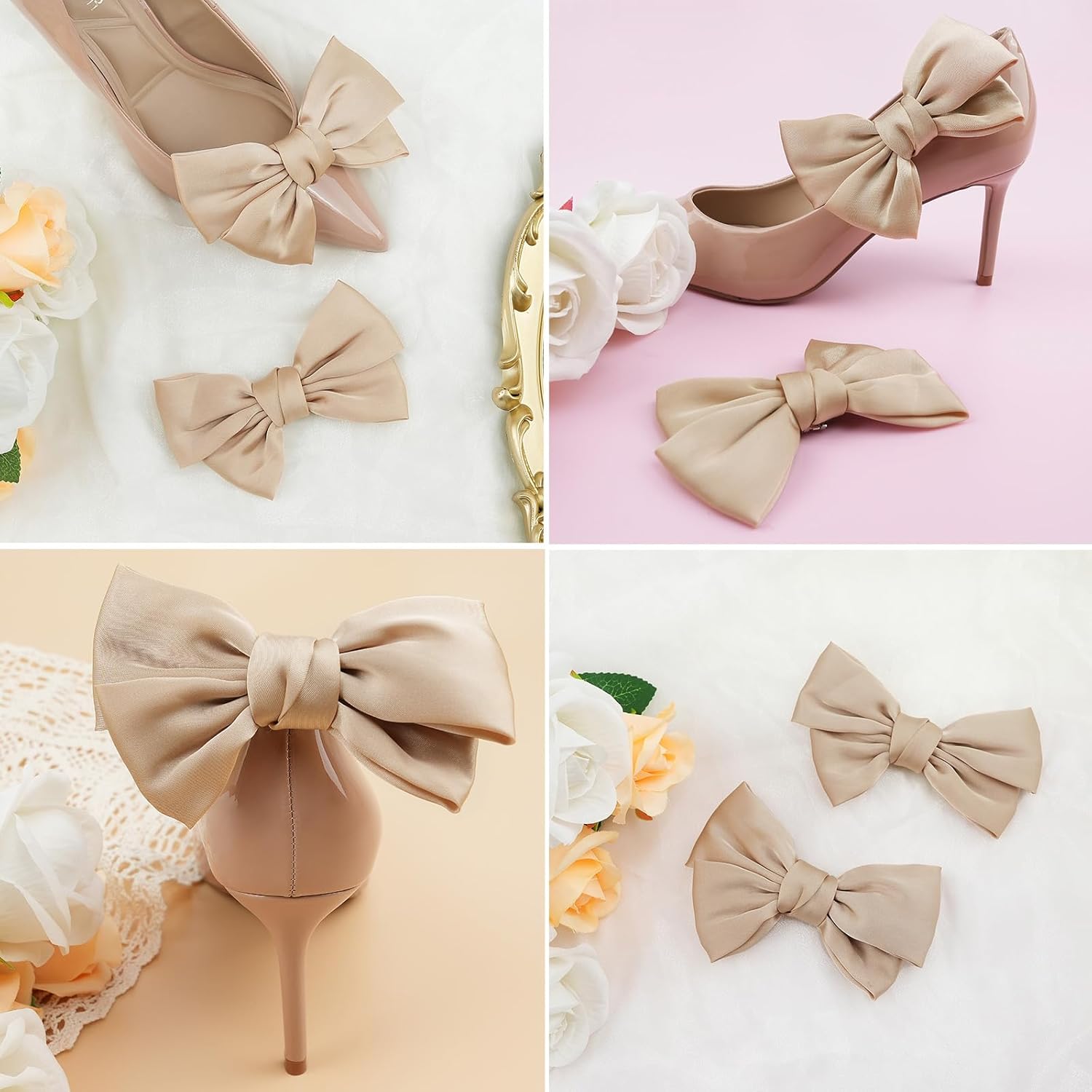 JENN ARDOR 4pcs Bow Shoe Clips Women Teen Girls Satin Cute Buckle Decoration for Heel Bag Clothing Hair Accessories - Image 2