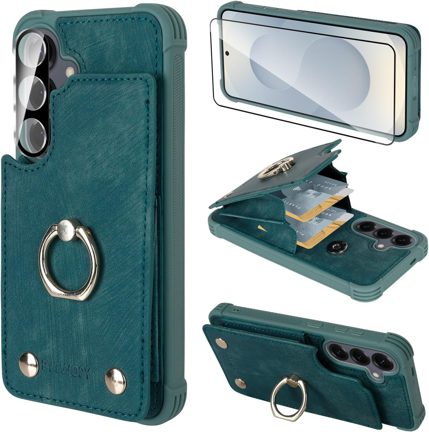 Wallet Case Compatible for Galaxy S25 with Card Holder,Shockproof Protective Cover Supports 360°Rotation Ring Stand and RFID Blocking for Samsung Galaxy S25 6.2 inch,Black