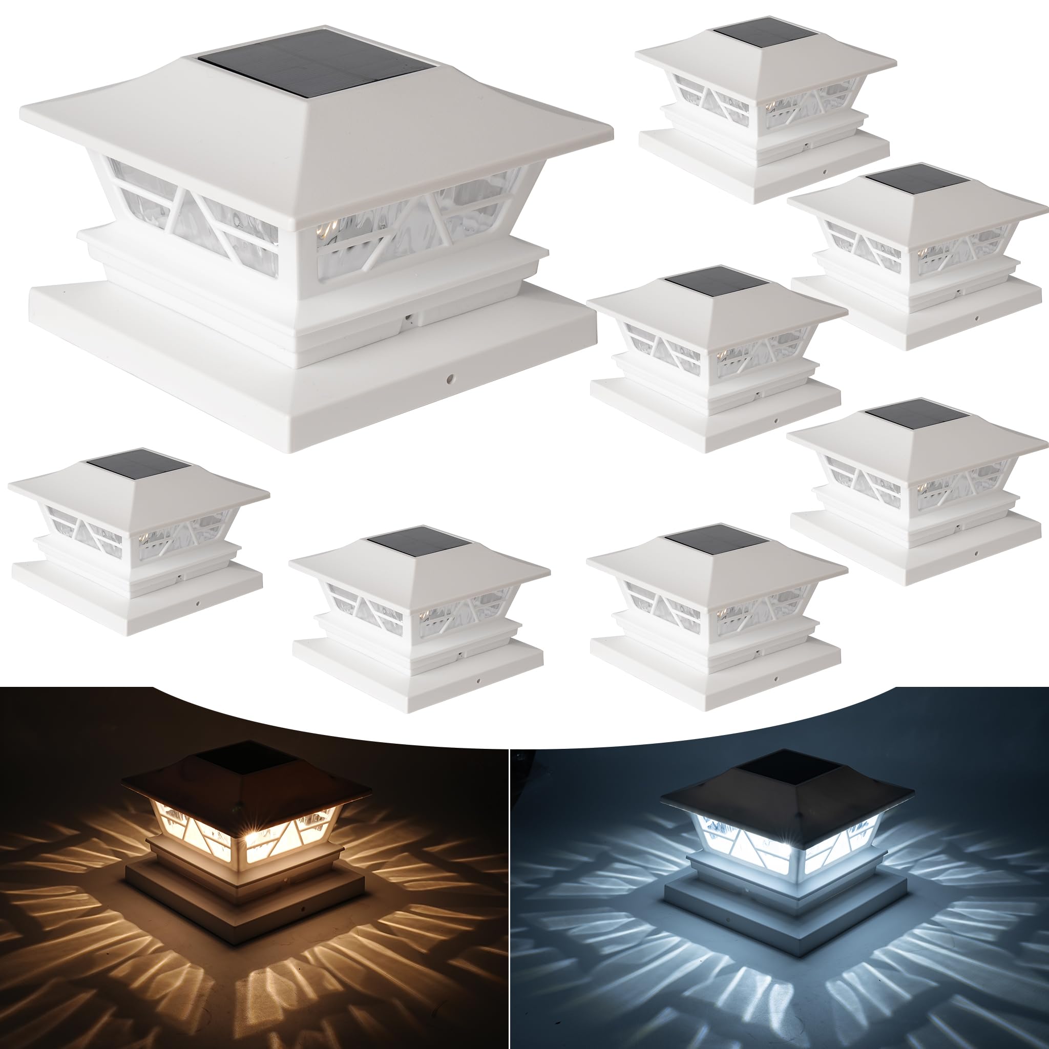 TW SHINE 8 Pack Solar Outdoor Fence Post Lights, 2 Modes Post Cap Lights Waterproof Warm White/Cool White for Yard, Garden, Porch, Patio Decor, for 4x4 5x5 6x6 Wood Posts, White-image-34