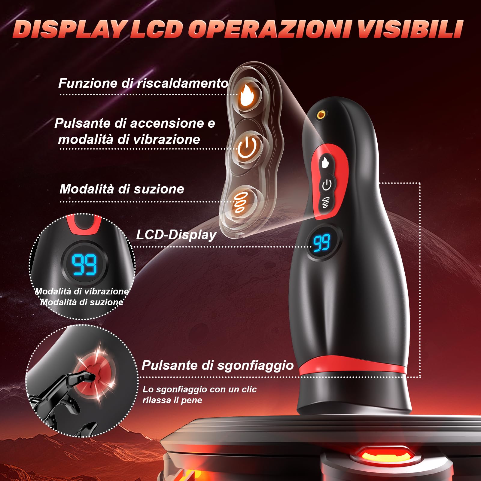 Giocattoli erotici per uomini: masturbatore sexy con supporto per cellulare, masturbatore riscaldabile con funzione di vibrazione, giocattolo erotico con 9 modalità di suzione e vibrazione