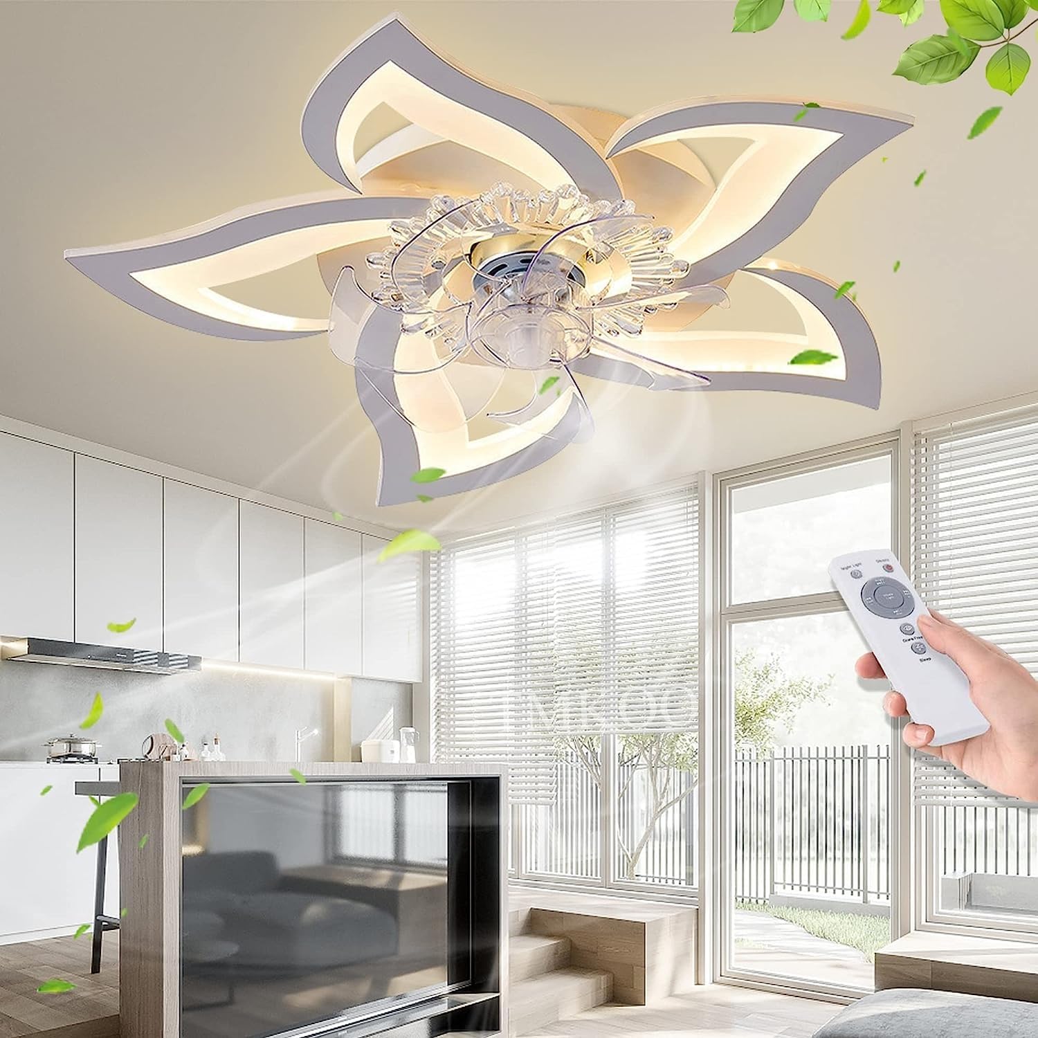 TMKOOCeiling Fan with Lighting, Modern LED 50W Dimmable Ceiling Light with Fan and Remote Control Quiet, Creative 5 Lights Design Ceiling Fans with Lighting
