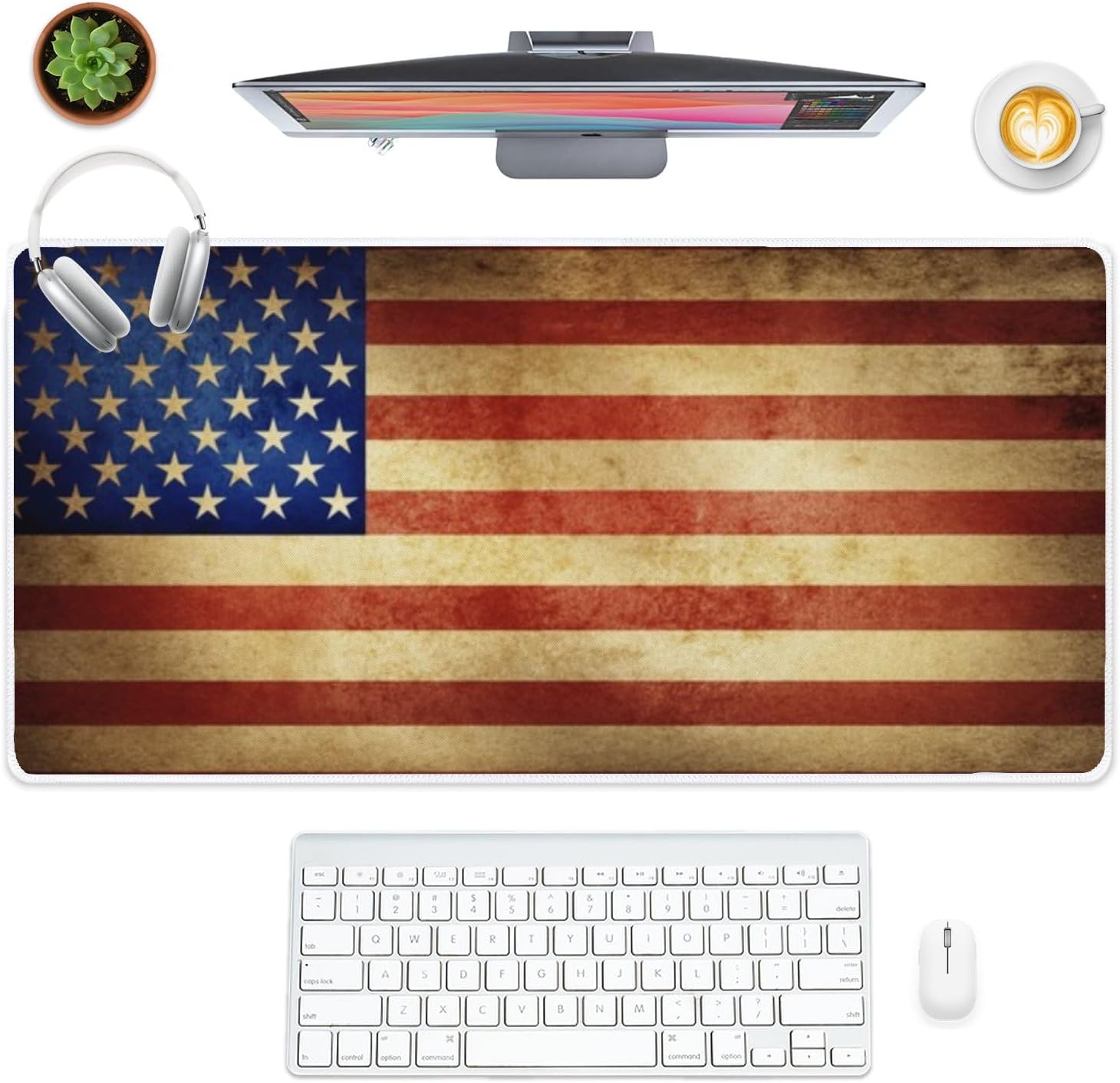 Retro Old Flag Mouse Pad Large Gaming Desk Mat with Non- Slip Rubber Base Smooth Face Long Mouse Pads for Desk Large Pads for Office Decorations
