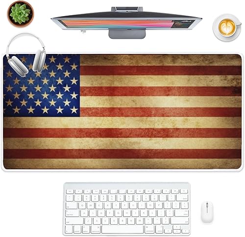 Retro Old Flag Mouse Pad Large Gaming Desk Mat with Non- Slip Rubber Base Smooth Face Long Mouse Pads for Desk Large Pads for Office Decorations
