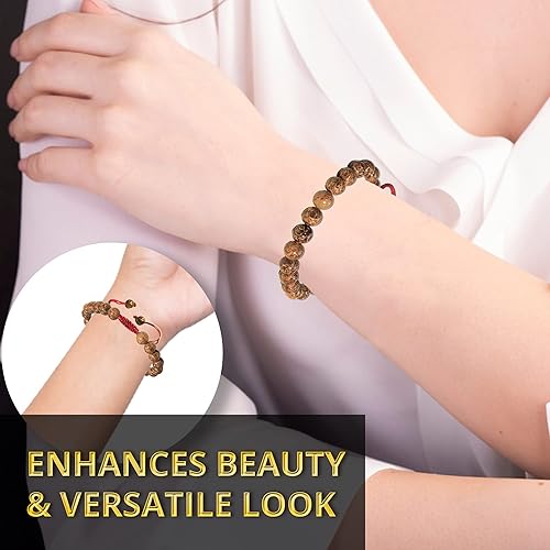 Vista 89 de Adjustable Crystal Bracelet – Gemstone Bead Bracelet with Adjustable Macrame String – Chic Gemstone Bracelet for Men and Women – 8mm Round Healing