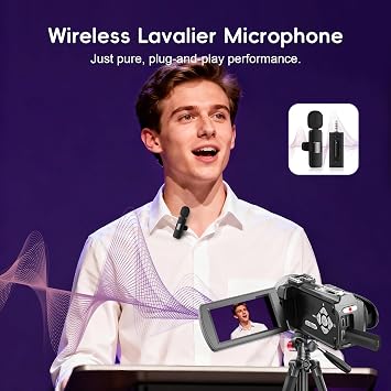 4K Video Camera Camcorder Mini Mic 48MP 60FPS UHD Vlogging Cameras for YouTube 18X Digital Zoom 3.0''IPS Screen Camera with 32GB Card, Wireless Lavalier Microphone, Remote, 2 Batteries