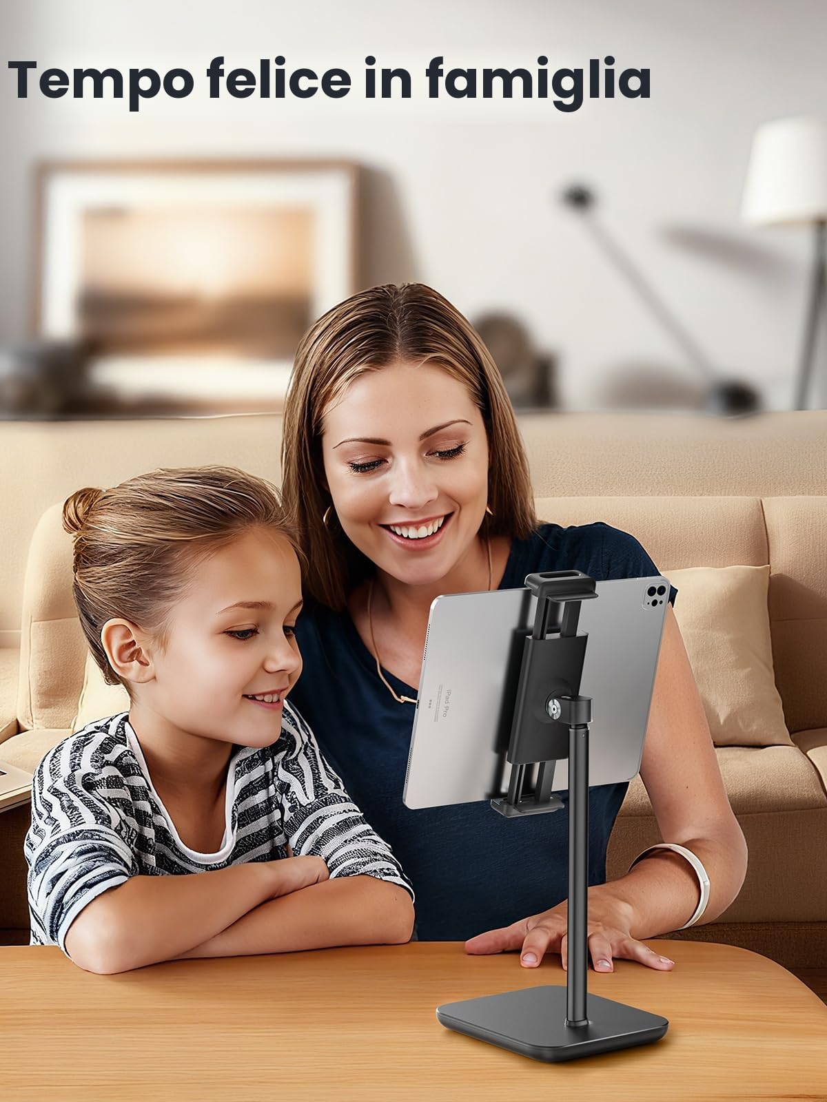 tounee Monitor portatile e supporto per tablet, capacità di carico 2 kg, altezza regolabile fino a 18,11", ideale per dispositivi da 4,7" a 16" (monitor portatili da 15,6", iPad, iPhone, Kindle)-Nero