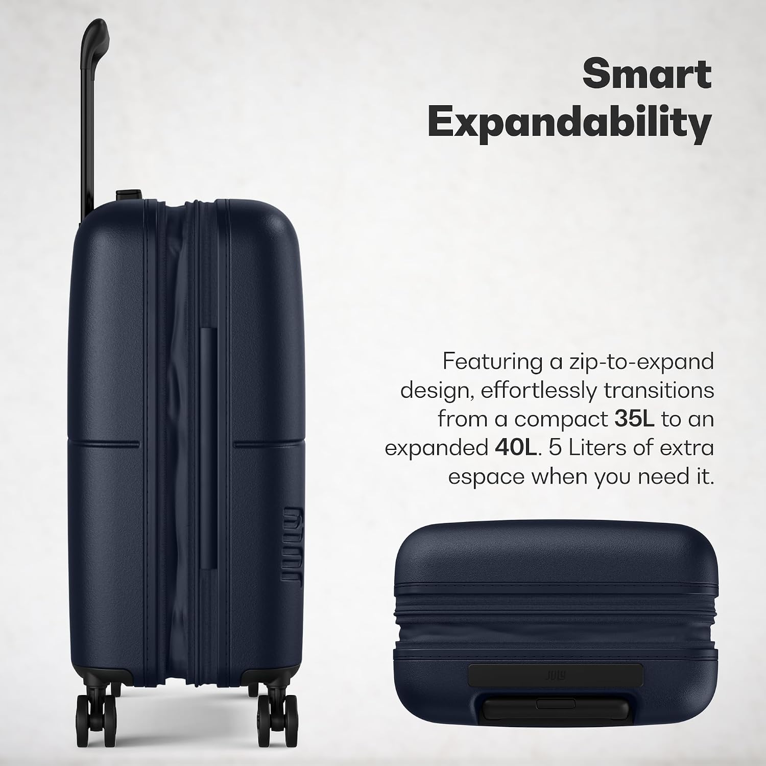 July Carry On Expandable Light - 18.31" Airline Approved Carry On Luggage with Wheels, Travel Suitcase for Men & Women - Premium Rolling Suitcase, TSA Lock, Polycarbonate Shell - Navy