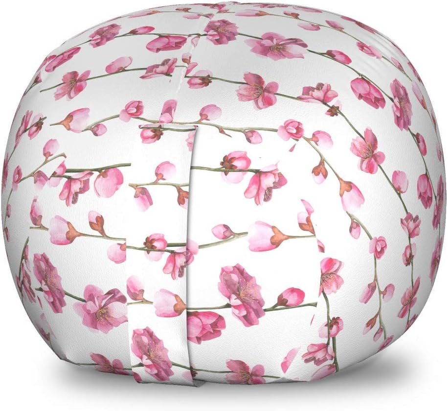 Ambesonne Leaves Storage Toy Bag Chair, Watercolor Style Composition of Blossoming Flowers Horizontal Lines, Stuffed Animal Organizer Washable Bag, Small Size, Pink and Pale Rust