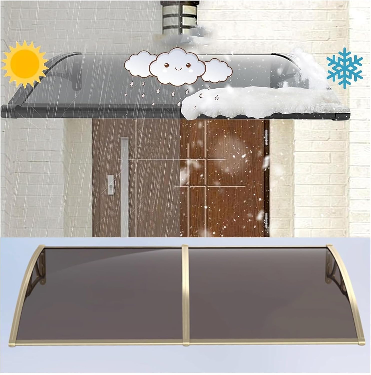 Polycarbonate Door Canopy for Outdoor Entry Clear Patio Awning Window Cover for Entrance Brown 45x130cm/17.7x51in - Weatherproof Protection & Stylish Design