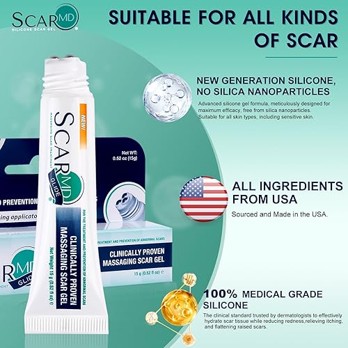 Miniatura 4 de ScarMD - Gel de silicona para cicatrices roll-on 100% pura, crema cicatricial avanzada para cicatrices quirúrgicas, queloides y estrías, tratamiento