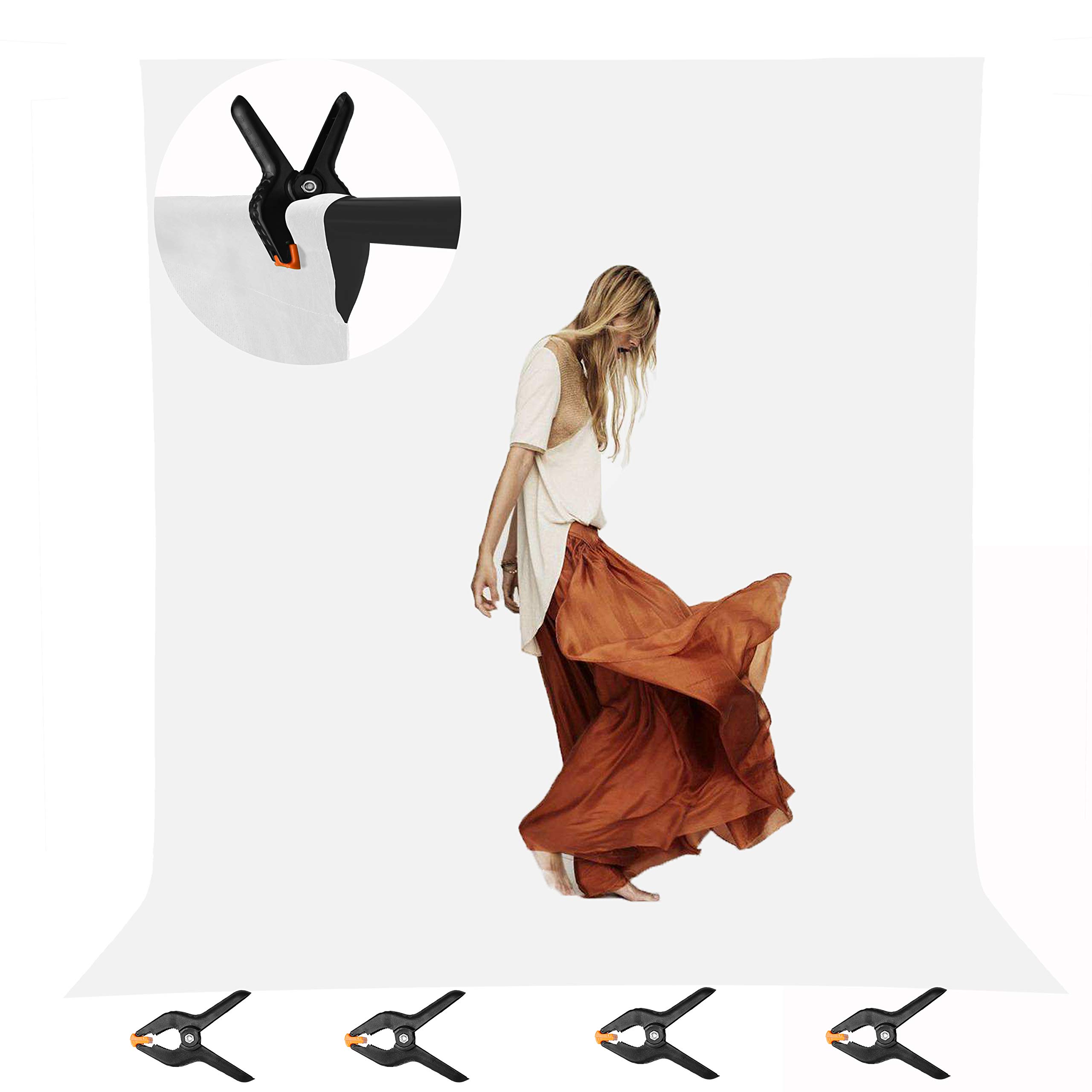 EMART Photo Studio 10 x 20ft White Backdrop Screen Seamless Chromakey Backdrop Muslin Background Screen with 4 Sping Clamps for Photography