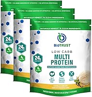 Vista 9 de BioTrust Proteína en polvo baja en carbohidratos, deliciosa mezcla de suero y caseína de vacas alimentadas con pasto sin hormonas, sin OMG, sin