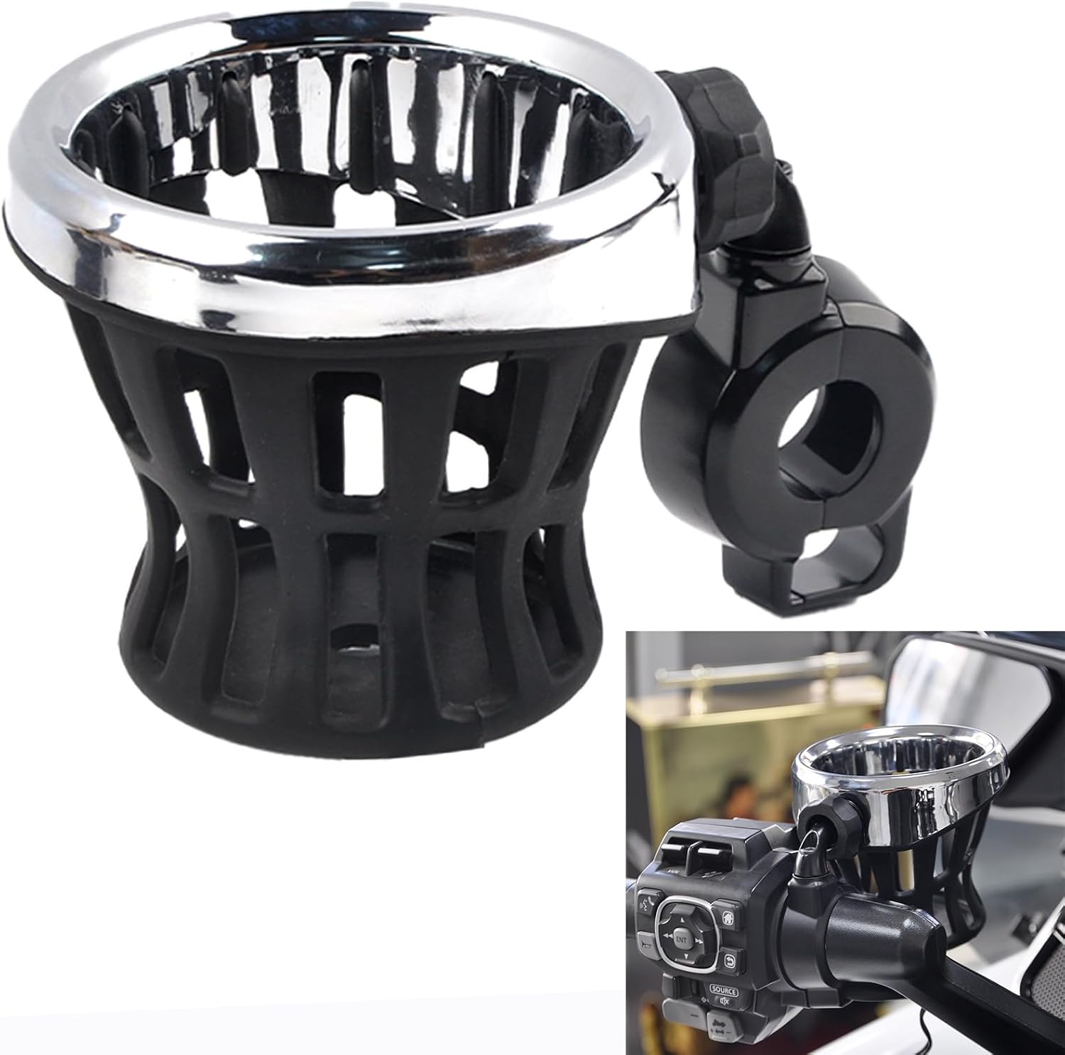 PANICAL Motorcycle for Honda Goldwing GL1800 F6B DCT 2018-2025 Accessory Left Handlebar Water Cup Holder 16mm 5/8 Mini Ball (Black)