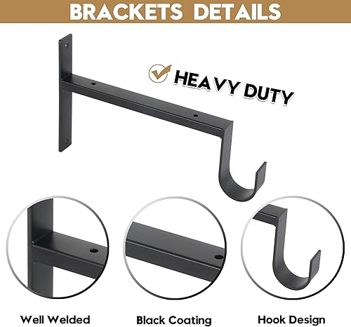 Miniatura 5 de AddGrace Soportes resistentes para barra de armario y estantes de 6 pulgadas, soporte de barra de armario montado en la pared con soporte de poste