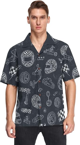 visesunny Summer Mens Hawaiian Shirts Leopard Print Black Red Casual Button Down Short Sleeve Shirts Beach Tropical Shirt S