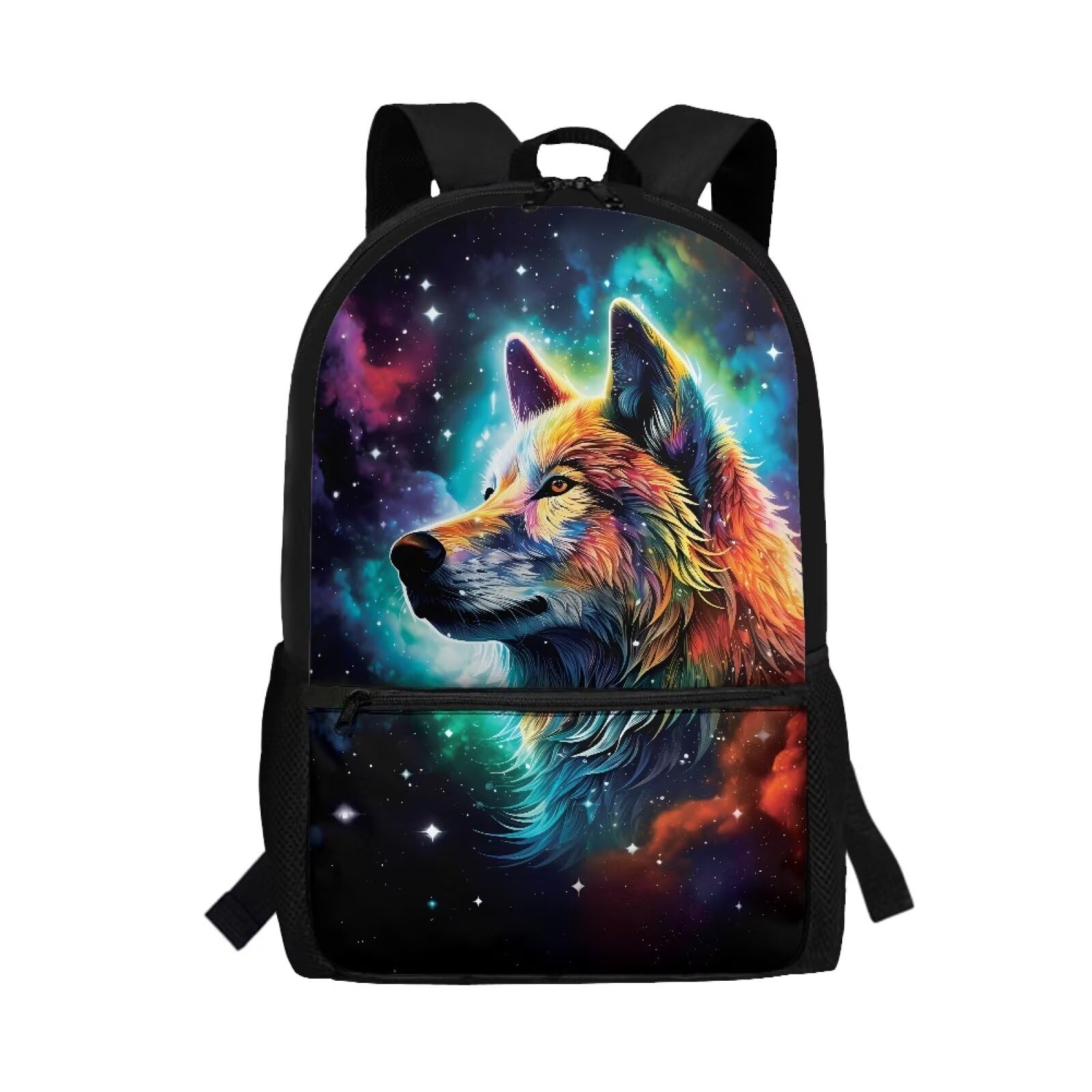 Dngkaoje Animal Wolf Backpack for School Boys Girls Age 8-10,Galaxy Wolf Print School Bag Large Starry Night Wolf Rucksack for Elementary Middle School 17 Inch Bookbag Swith Adjustable Strap