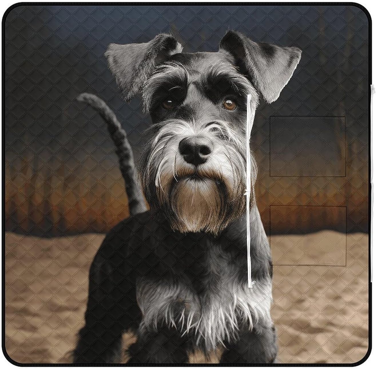 Animal Schnauzer Dog Picnic Blanket 150x150cm, Foldable 2-in-1 Picnic Mat and Tote Bag Portable Waterproof Beach Mat Sandproof Outdoor Blanket for Park, Hiking, Beach, Camping, Travel