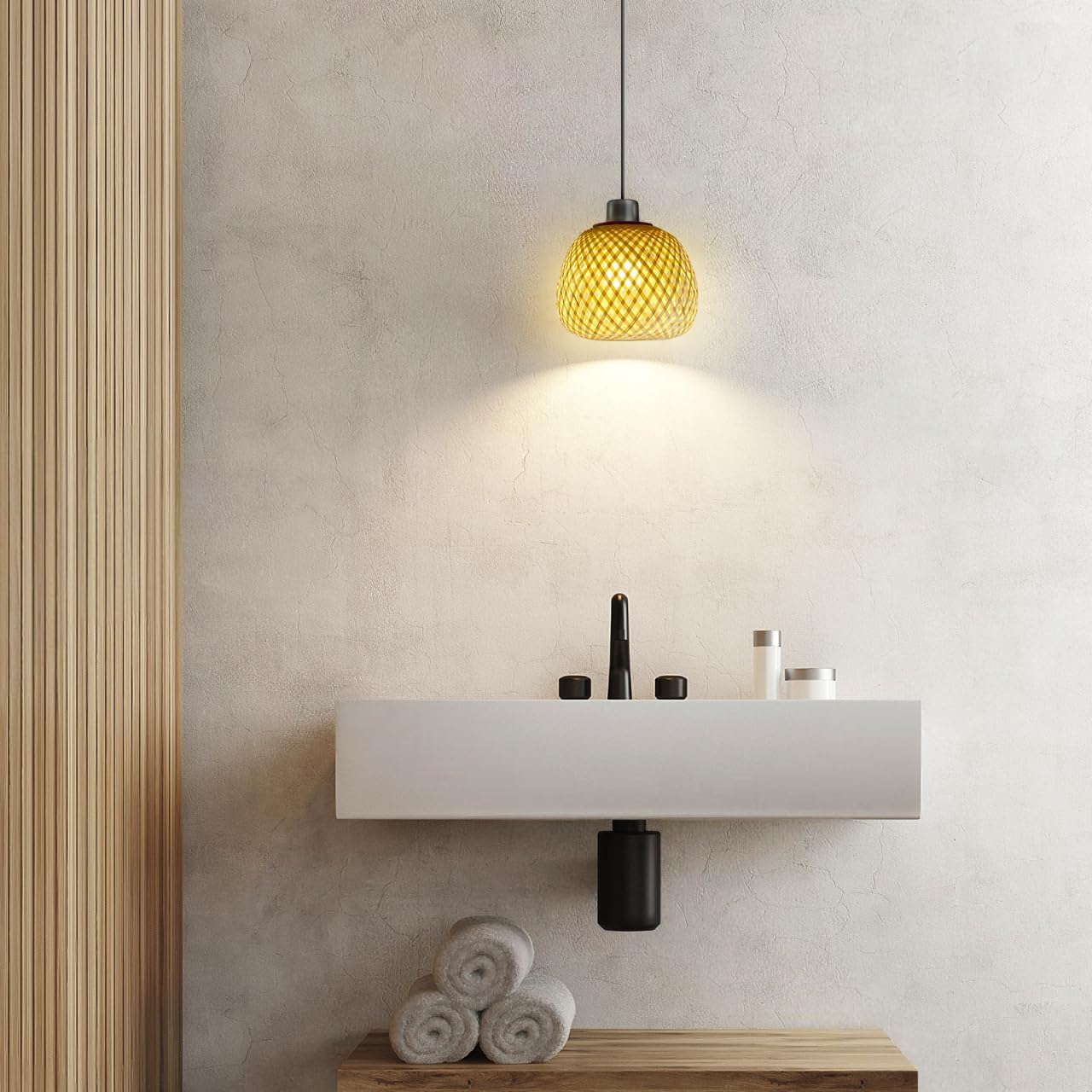 POPETPOP Rattan Lamp Shade - Natural Bamboo Chandelier Woven Chandelier Wicker Pendant Light Cover Wicker Lampshades for Ceiling Lights Pendant Lamp Floor Lamp