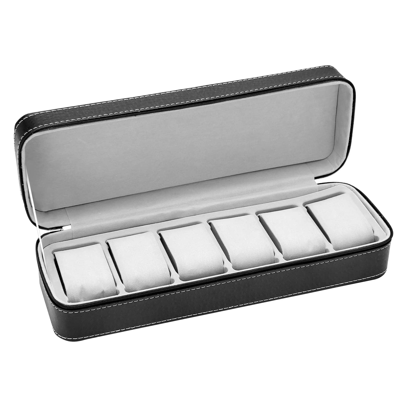 Yoyometa Black Yoyometab 6 Slot Watch Box Portable Travel Zipper Case Collector Storage Jewelry Storage Box(Black)