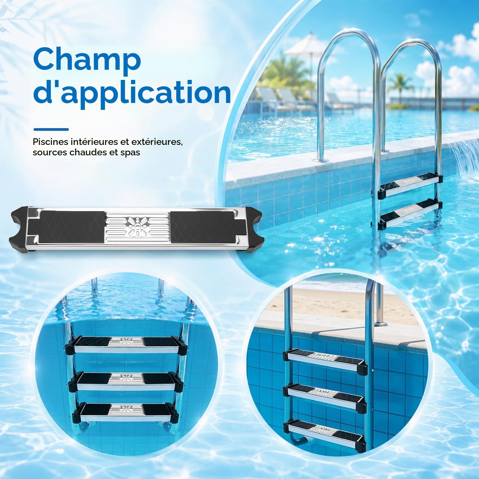 Marches D'échelle De Piscine, Lot De 2 Marches Antidérapantes Marche De Remplacement en Acier Inoxydable Pédale D'échelle Universelle Accessoire Antidérapant Pièces De Piscine
