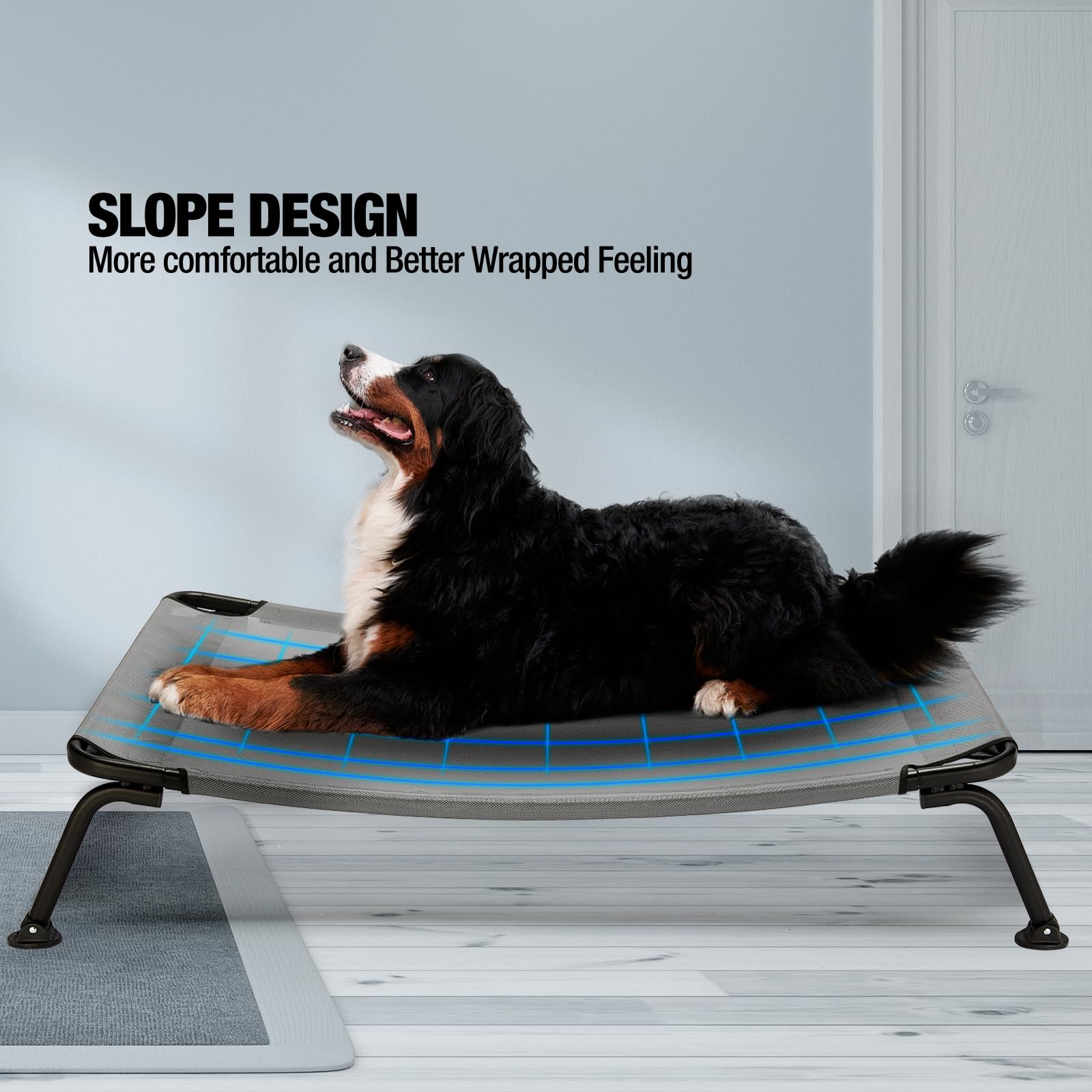 Veehoo Curved Cooling Elevated Dog Bed, Black Frame Outdoor Raised Dog Cot, Chew Proof Pet Bed with Washable & Breathable Textilene Mesh, Non-Slip Feet for Indoor & Outdoor, XX Large, Grey