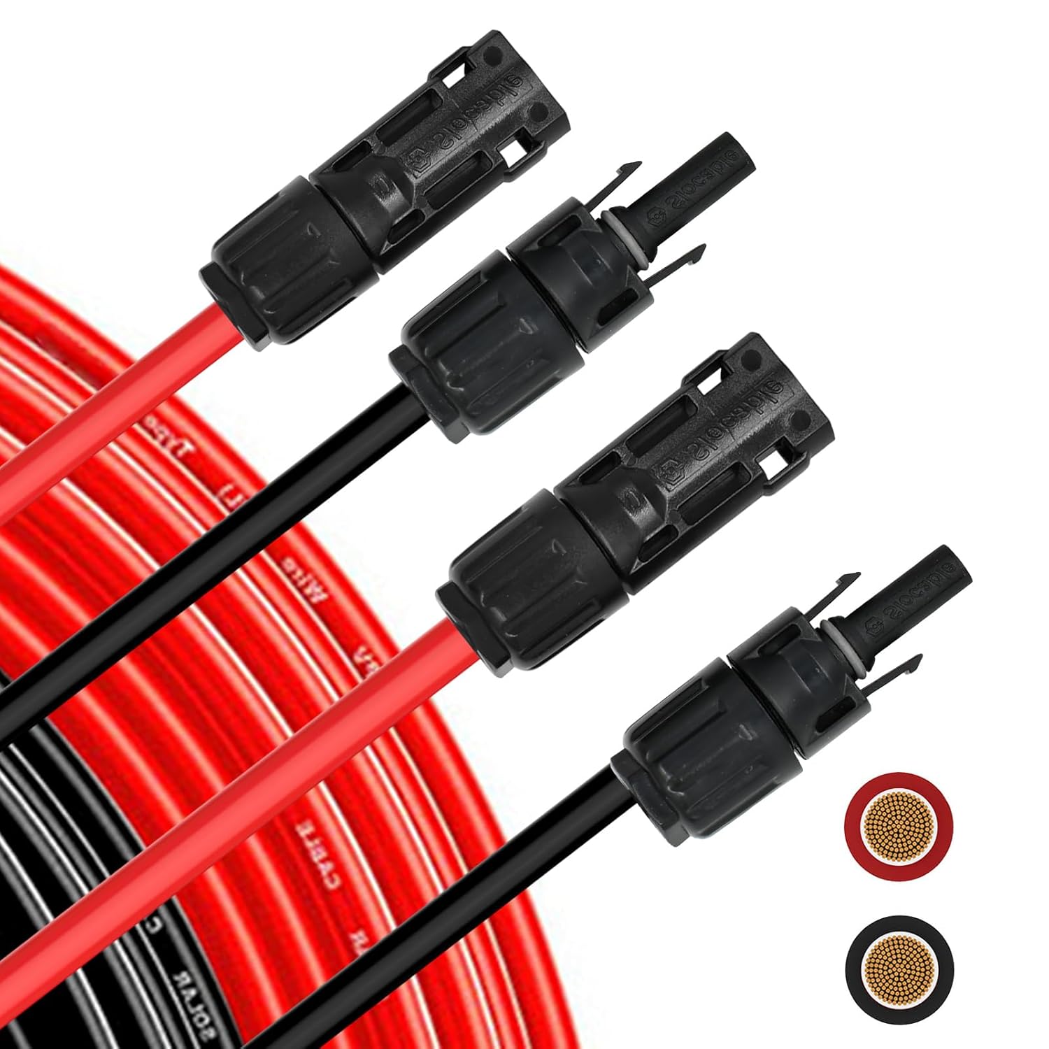 8AWG (10mm²) 30FT Solar Extension Cables, 1500V Tinned Copper PV Wire with 1.5KV 70A IP68 Male and Female Connectors for Solar Panel, Photovoltaic Solar System