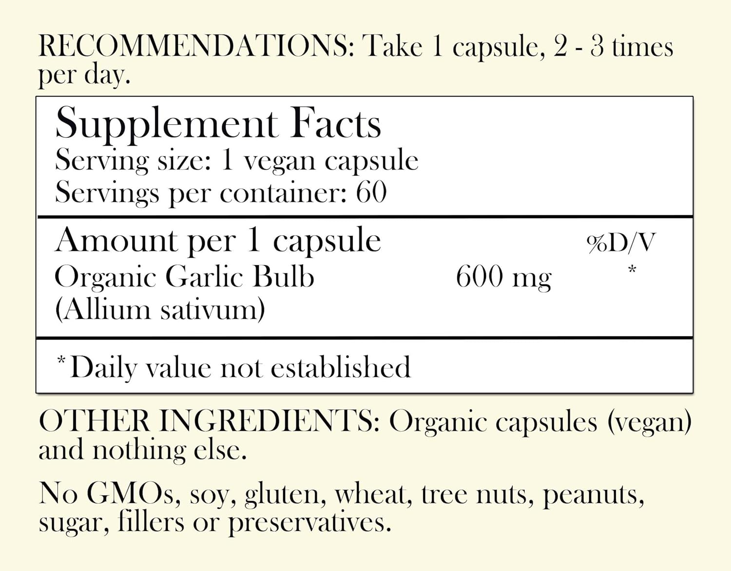 Herbal Roots Organic Whole Bulb Garlic Pills - Potent Extra Strength | 600 mg - 60 Organic Vegan Capsules : Health & Household