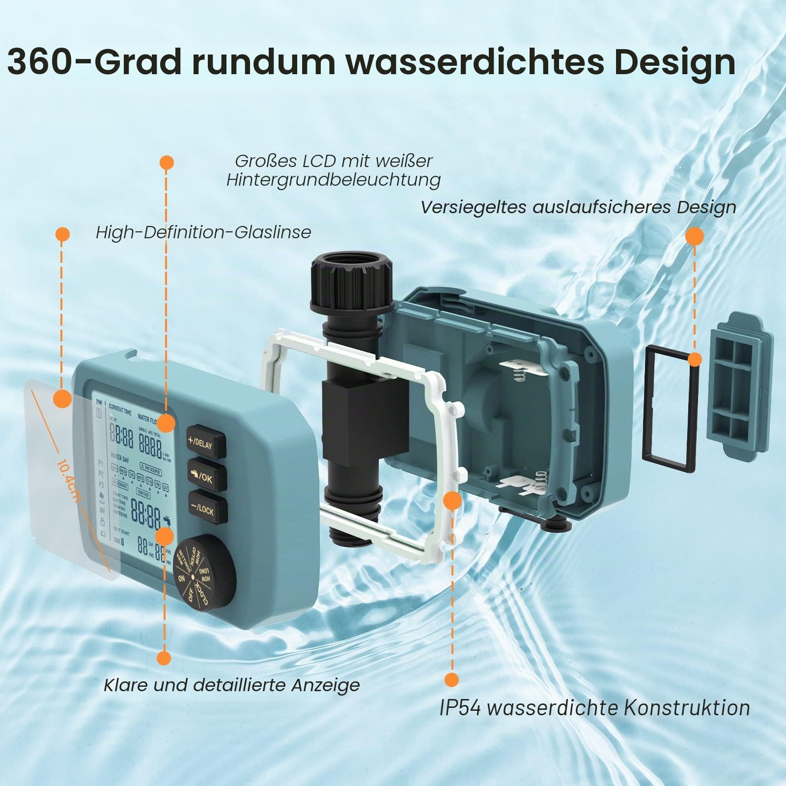Bewässerungscomputer, mit Wasser durchflussmesser, 3 Zeitplänen, Automatische/Manuell Bewässerungssteuerung, Regenverzögerung, Wasserdurchflussmesser, HO-WT-1