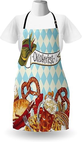 Miniatura 2 de Lunarable Delantal de Oktoberfest, pretzel de pan, carnaval, fiesta, alemania, ilustración alegre del festival, babero de cocina unisex con cuello