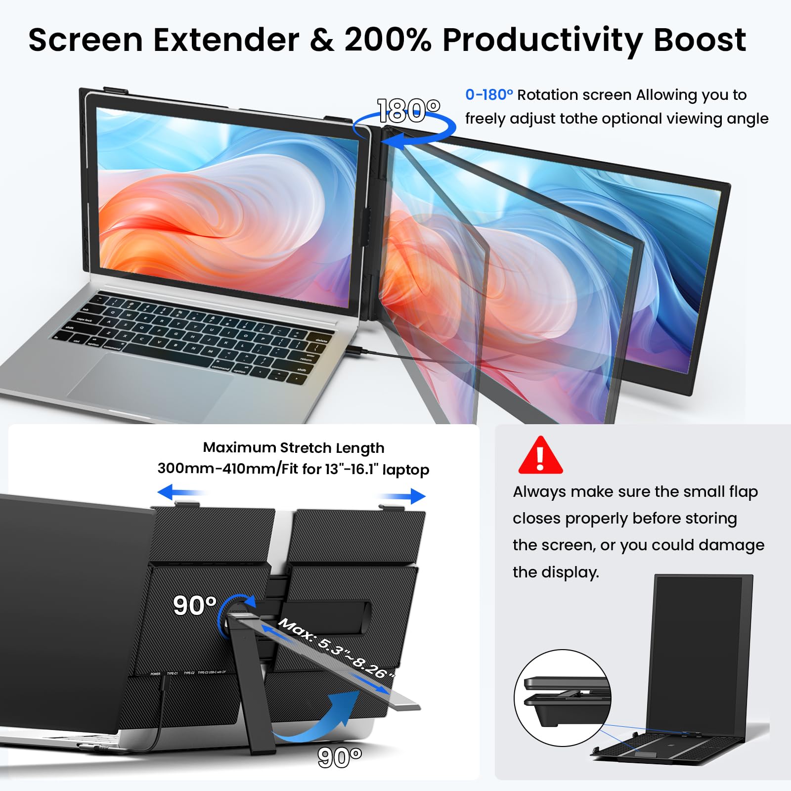 Estensore per schermo portatile, 14 pollici, FHD 1080P, monitor portatile per laptop, ultra sottile, leggero, estensore portatile Plug & Play per laptop da 13"-17", compatibile con Mac/Wins/Chrome