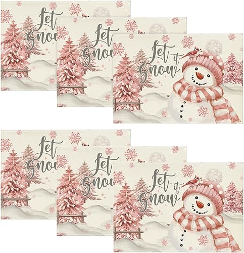 Miniatura 7 de Artoid Mode Juego de 6 manteles individuales de Navidad con diseño de árbol de Navidad Let It Snow Blue Snowman de 12 x 18 pulgadas para decoración